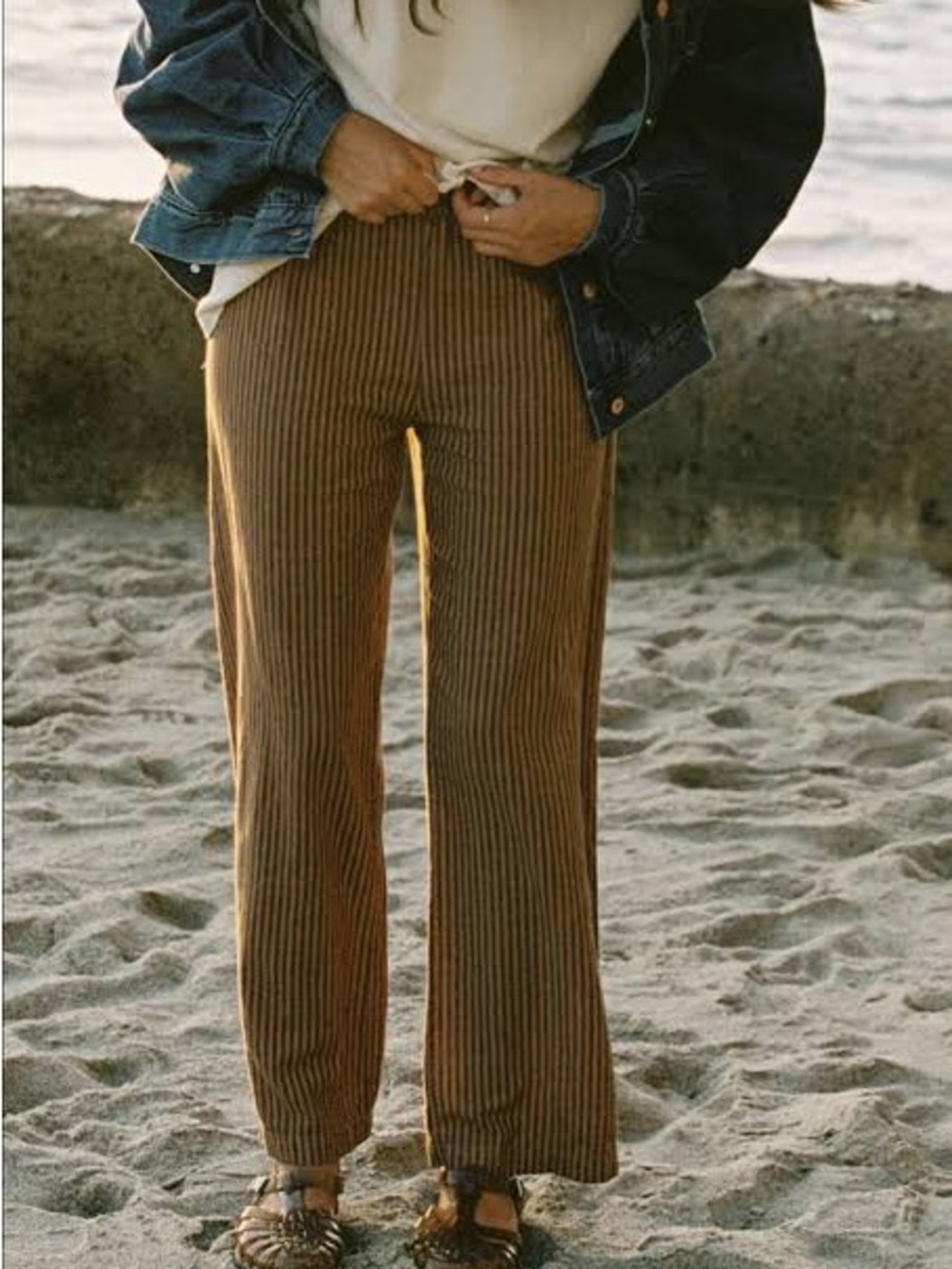 Striped Brown Wide-Leg Trousers - Picture 2 of 10